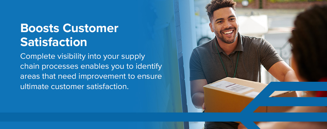 boost customer satisfaction in supply chains infographic with man giving customer a package 