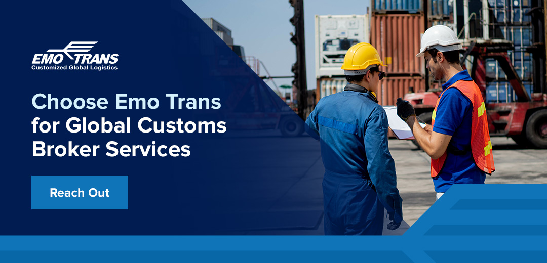 choose emo trans for global customs broker services as two workers talk